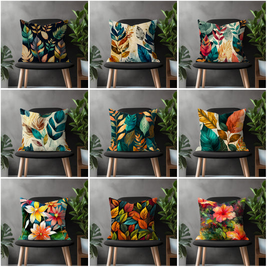 Abstract Colorful Flower Pillow Cover, Modern Floral Euro Pillow Shams, Tropical Leaves Bedroom Throw Pillow Case, Living Room Decoration