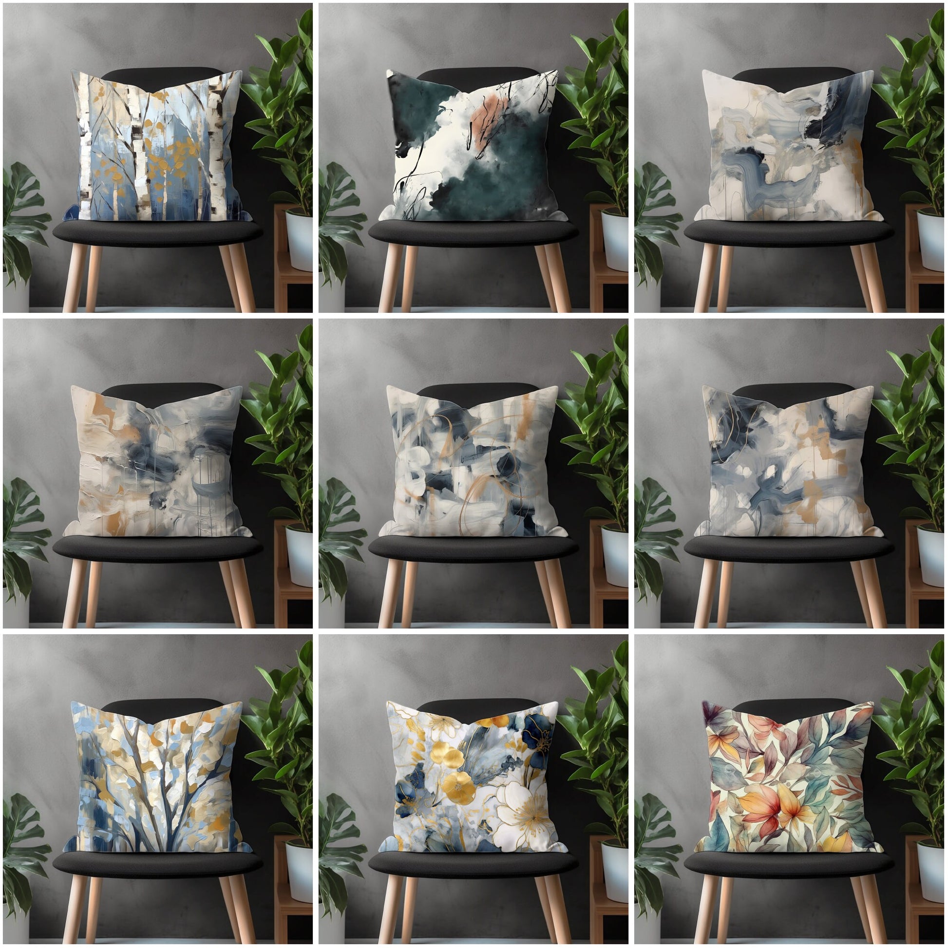 Abstract Painted Pillow Cover, Brushed Stroke Floral Euro Pillow Shams, Boho Living Room Decoration, Modern Bedroom Throw Pillow Case