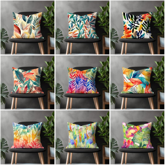 Colorful Flower Pillow Cover, Modern Leaves Euro Pillow Shams, Vivid Bedroom Throw Pillow Case, Botanic Floral Living Room Decor