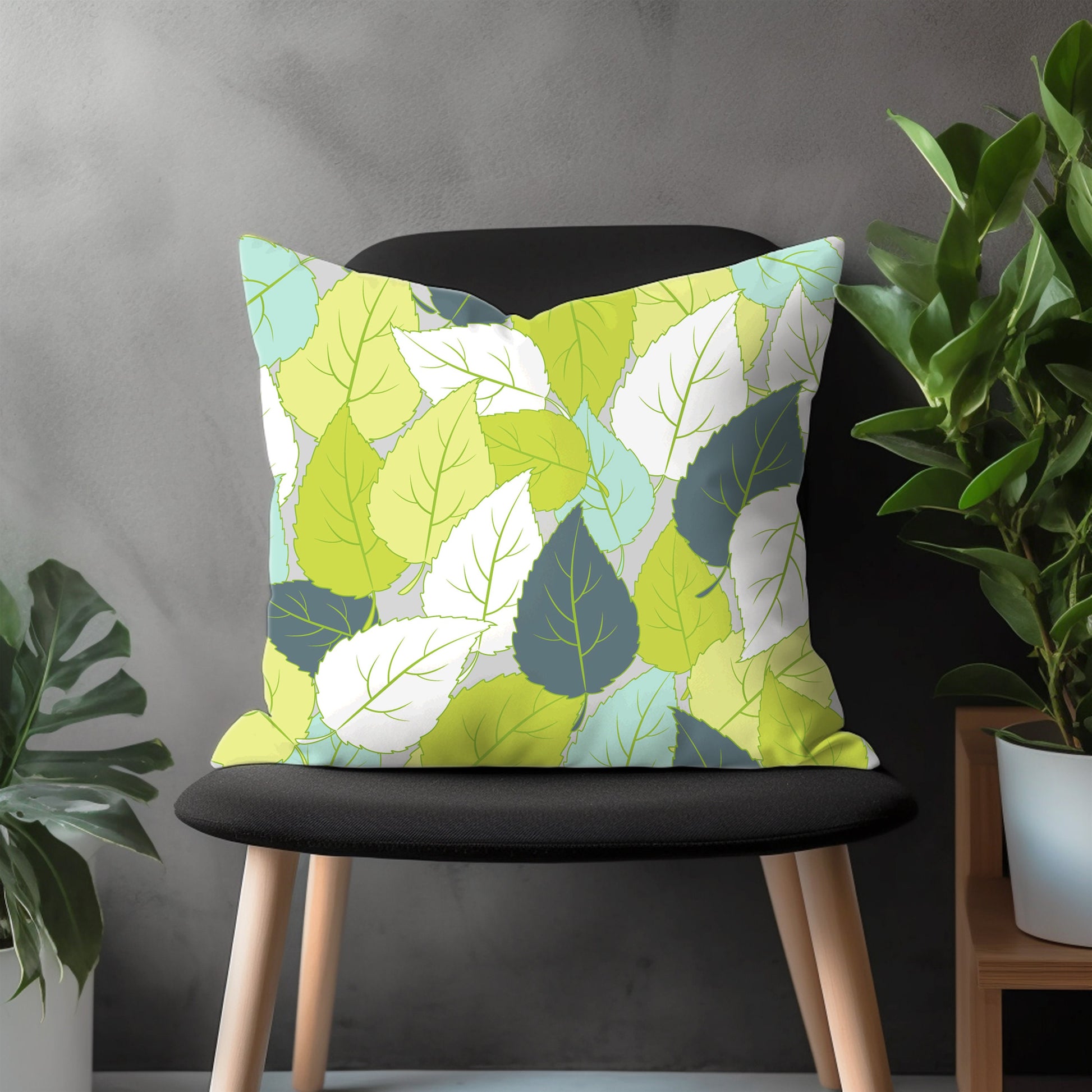 Green Leaves Pillow Cover, Spring Flower Euro Shams Pillow Case, Botanical Bedroom Decoration, Plant Living Room Decor, Any Size Pillow Case