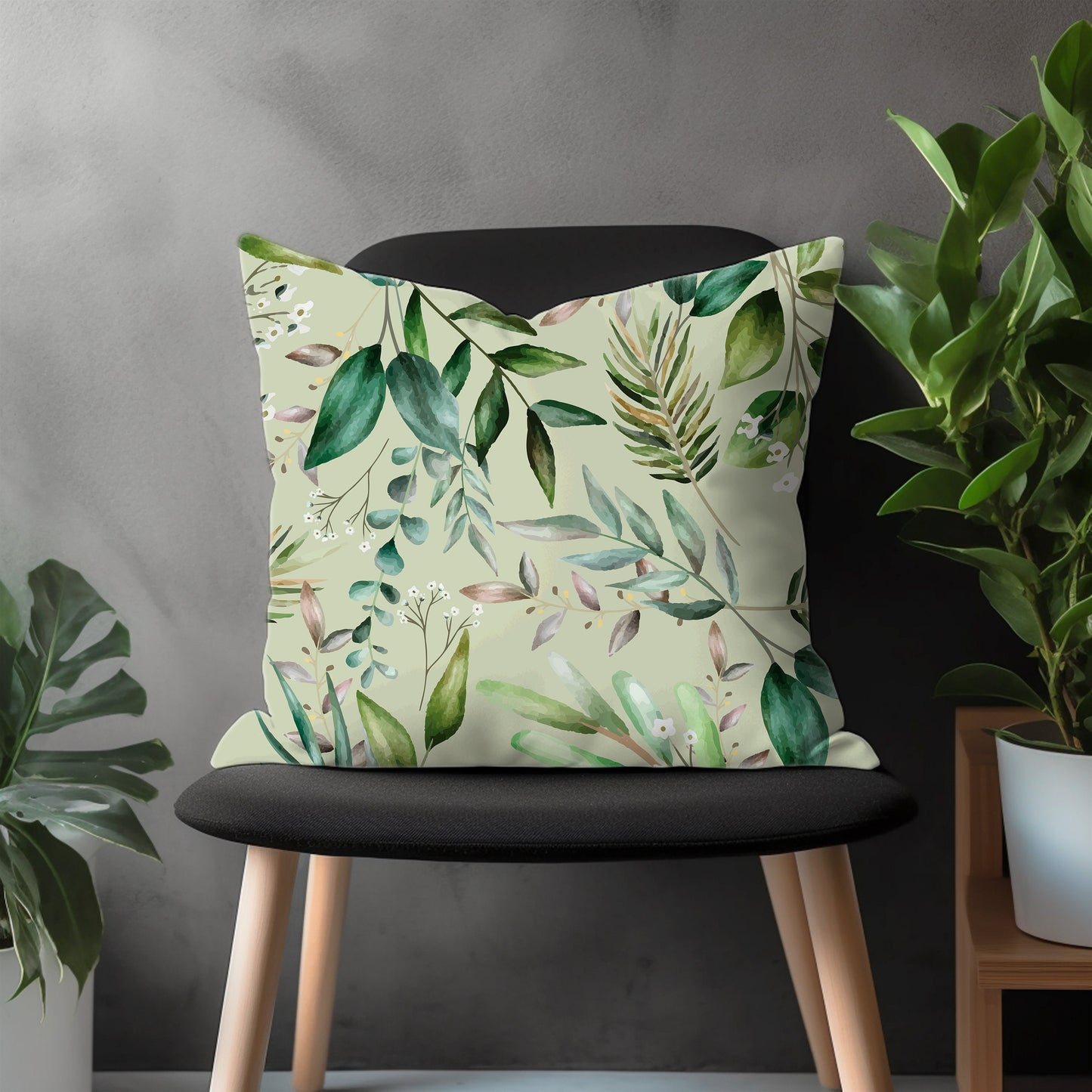 Green Leaves Pillow Cover, Spring Flower Euro Shams Pillow Case, Botanical Bedroom Decoration, Plant Living Room Decor, Any Size Pillow Case