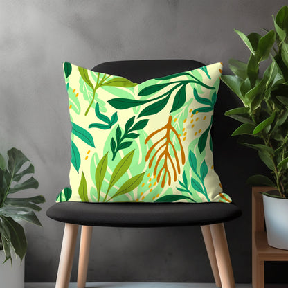 Green Leaves Pillow Cover, Spring Flower Euro Shams Pillow Case, Botanical Bedroom Decoration, Plant Living Room Decor, Any Size Pillow Case