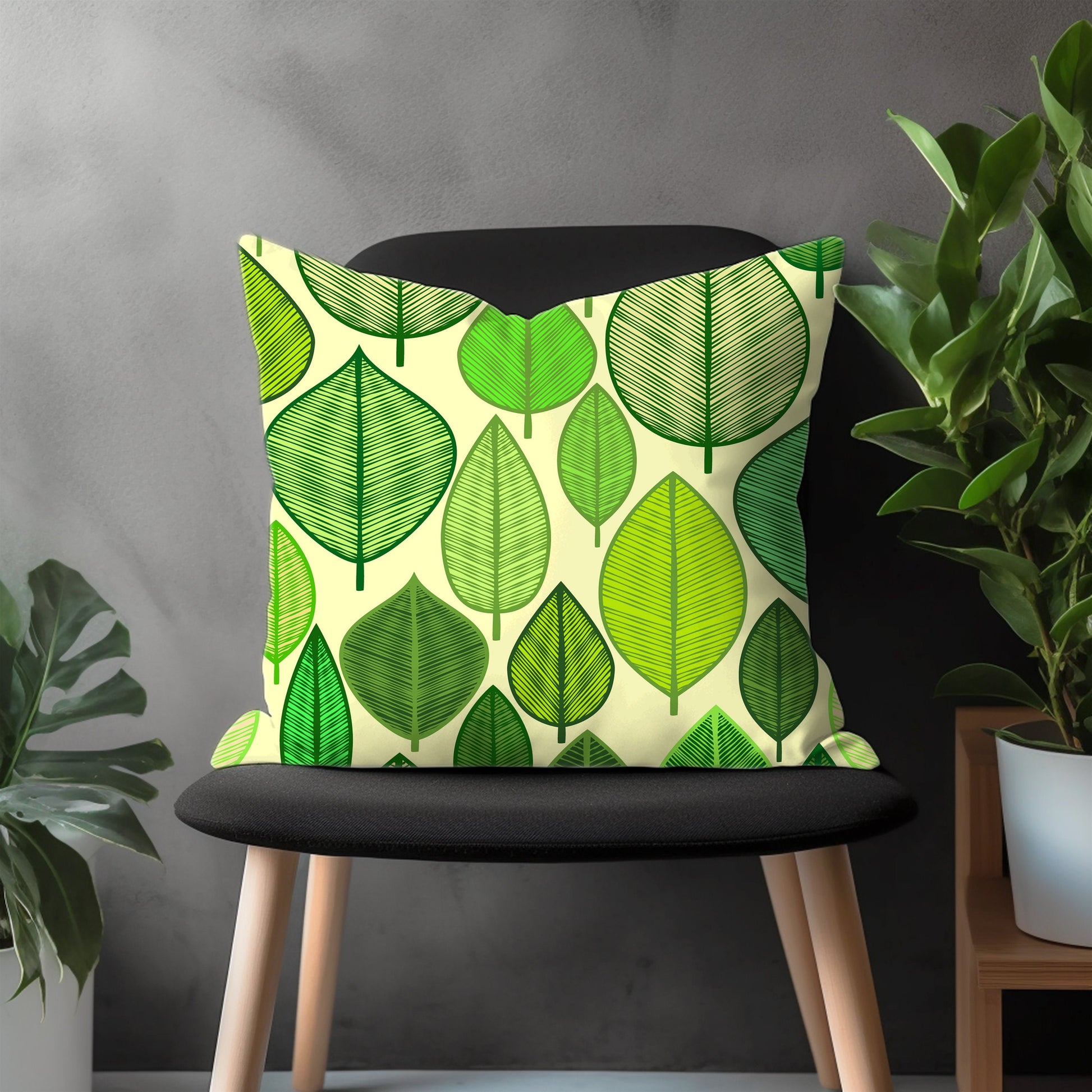 Green Leaves Pillow Cover, Spring Flower Euro Shams Pillow Case, Botanical Bedroom Decoration, Plant Living Room Decor, Any Size Pillow Case