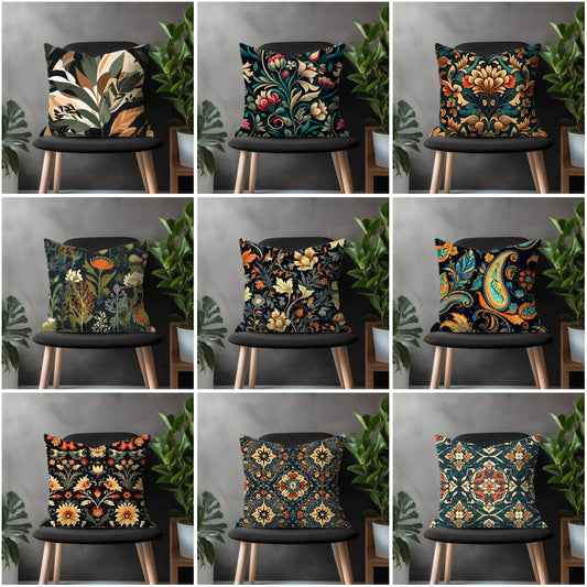 Black Floral Pillow Cover, Dark Flower Bedroom Throw Pillow Case, Farmhouse Euro Pillow Shams, Boho Living Room Couch Pillow Case