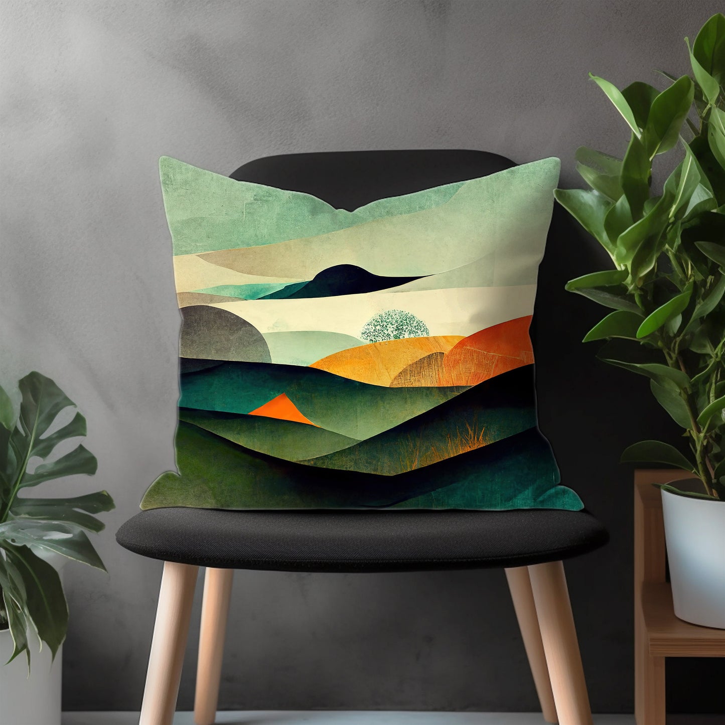 Landscape Pillow Cover, Mountain View Euro Pillow Shams, Countryside Boho Living Room Decor, Cityscape Abstract Bedroom Throw Pillow Case