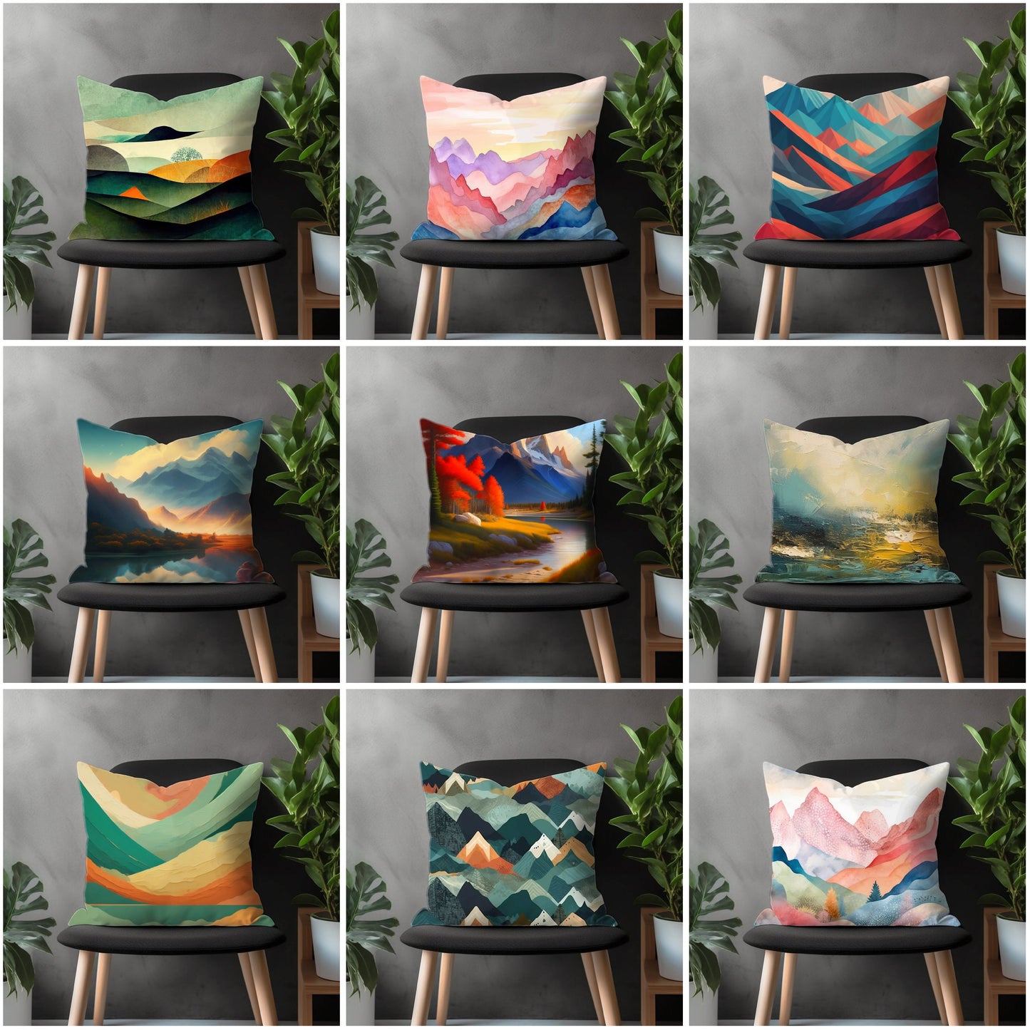 Landscape Pillow Cover, Mountain View Euro Pillow Shams, Countryside Boho Living Room Decor, Cityscape Abstract Bedroom Throw Pillow Case