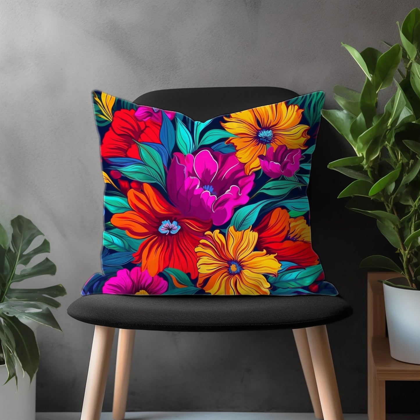 Abstract Colorful Floral Pillow Cover, Vivid Euro Pillow Shams, Bright Bedroom Throw Pillow Case, Modern Living Room Decoration