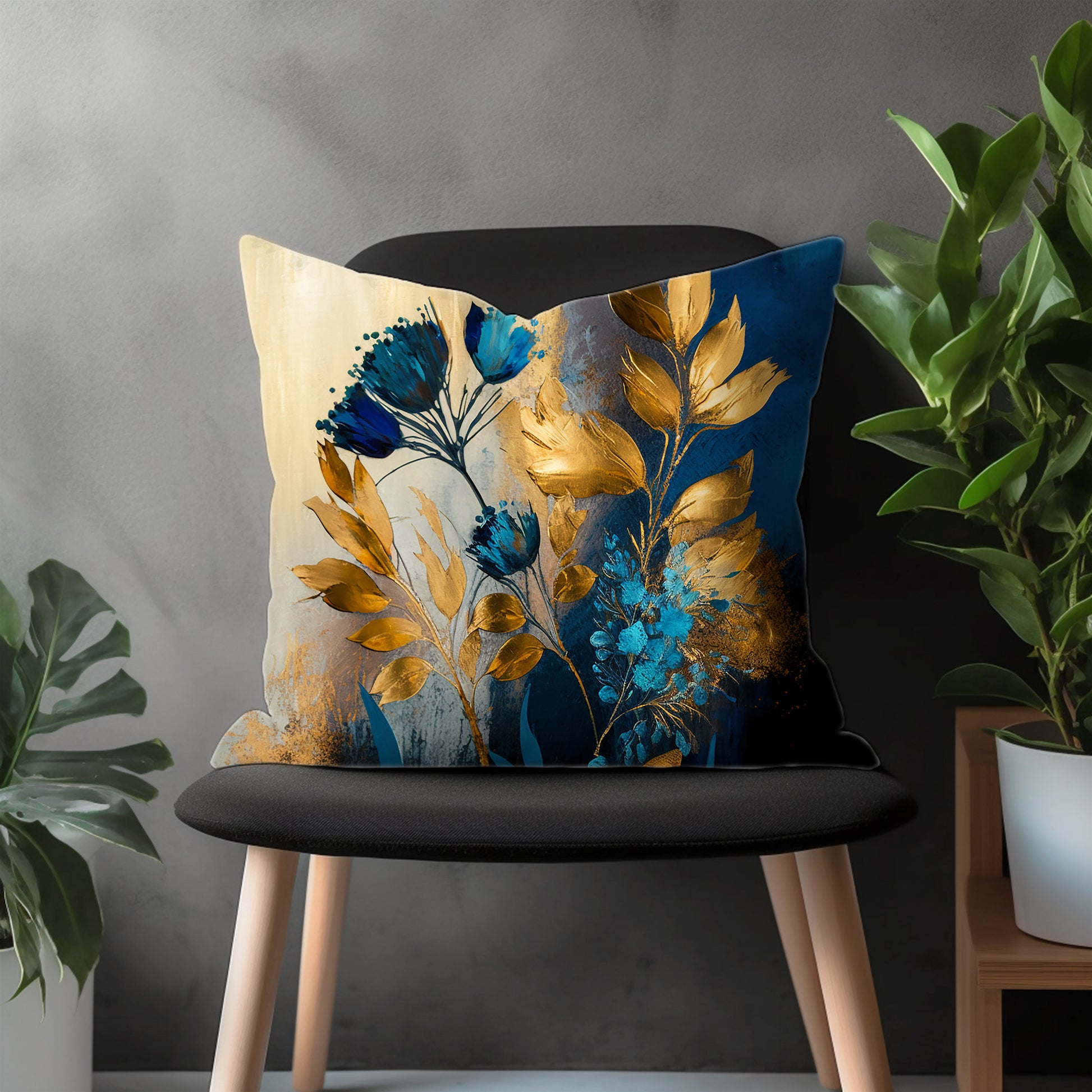 Boho Flower Pillow Cover, Bloom Euro Sham Pillow Case, Paint Effect Floral Living Room Decor, Abstract Bedroom Throw Pillow Case