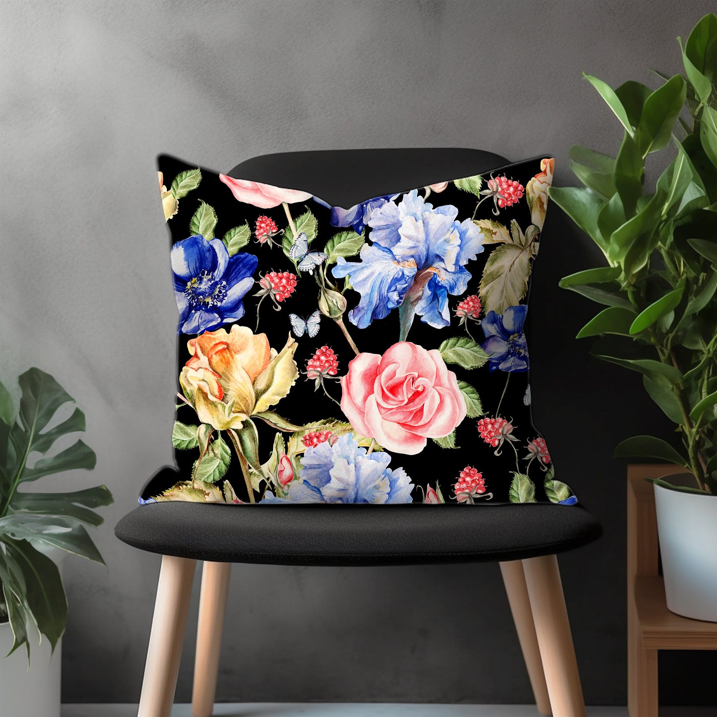 Boho Flower Pillow Cover, Bloom Euro Sham Pillow Case, Paint Effect Floral Living Room Decor, Abstract Bedroom Throw Pillow Case