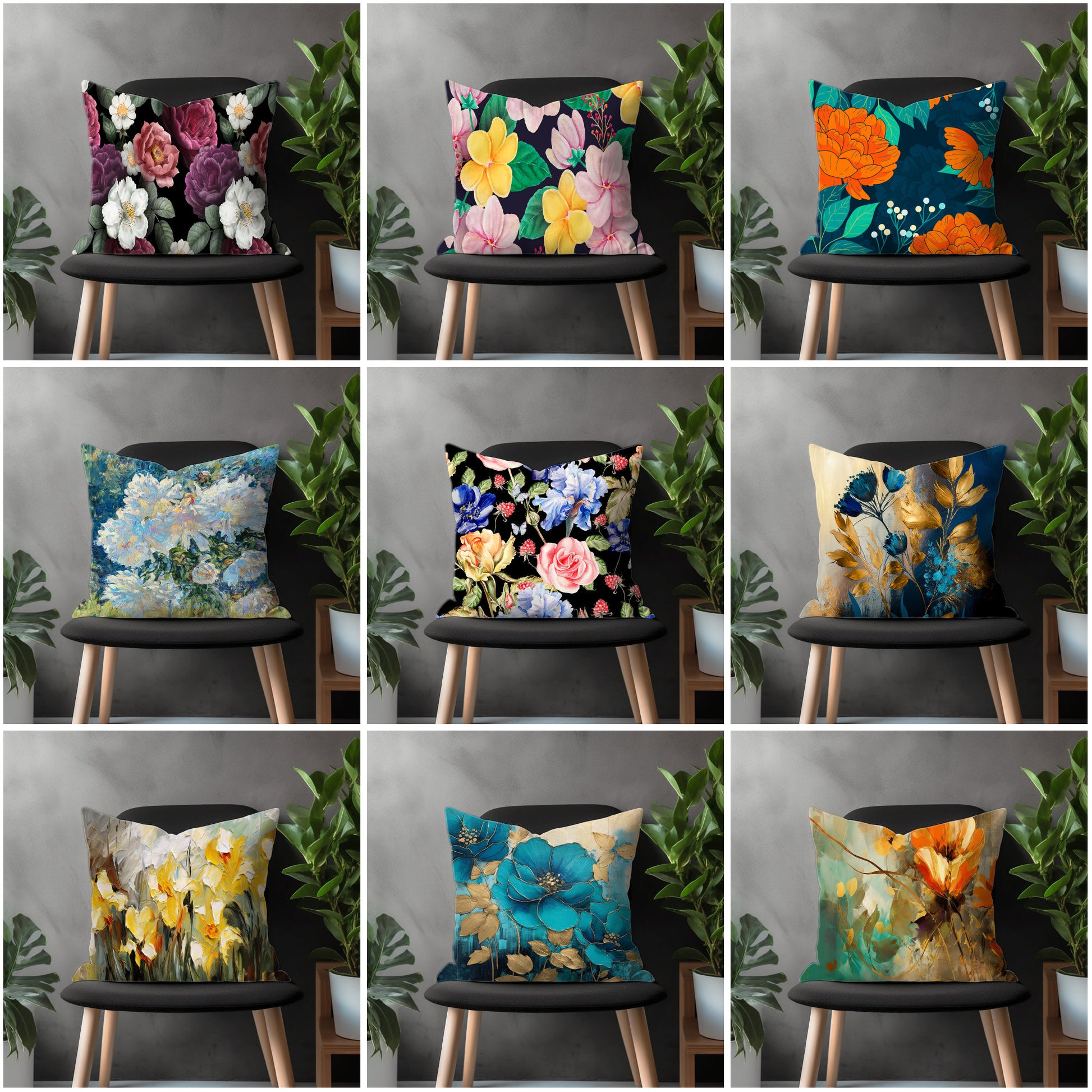 Boho Flower Pillow Cover, Bloom Euro Sham Pillow Case, Paint Effect Floral Living Room Decor, Abstract Bedroom Throw Pillow Case