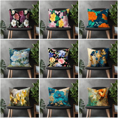 Boho Flower Pillow Cover, Bloom Euro Sham Pillow Case, Paint Effect Floral Living Room Decor, Abstract Bedroom Throw Pillow Case