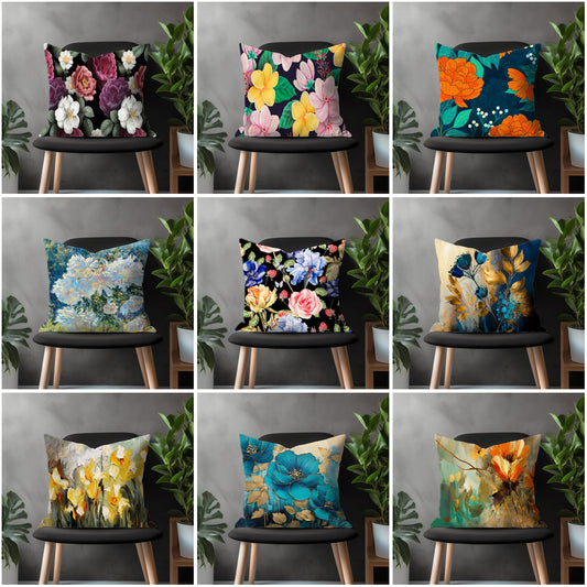 Boho Flower Pillow Cover, Bloom Euro Sham Pillow Case, Paint Effect Floral Living Room Decor, Abstract Bedroom Throw Pillow Case