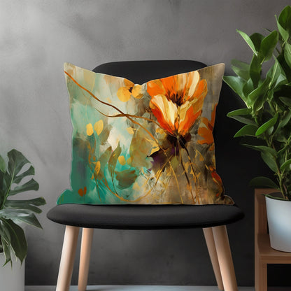 Boho Flower Pillow Cover, Bloom Euro Sham Pillow Case, Paint Effect Floral Living Room Decor, Abstract Bedroom Throw Pillow Case