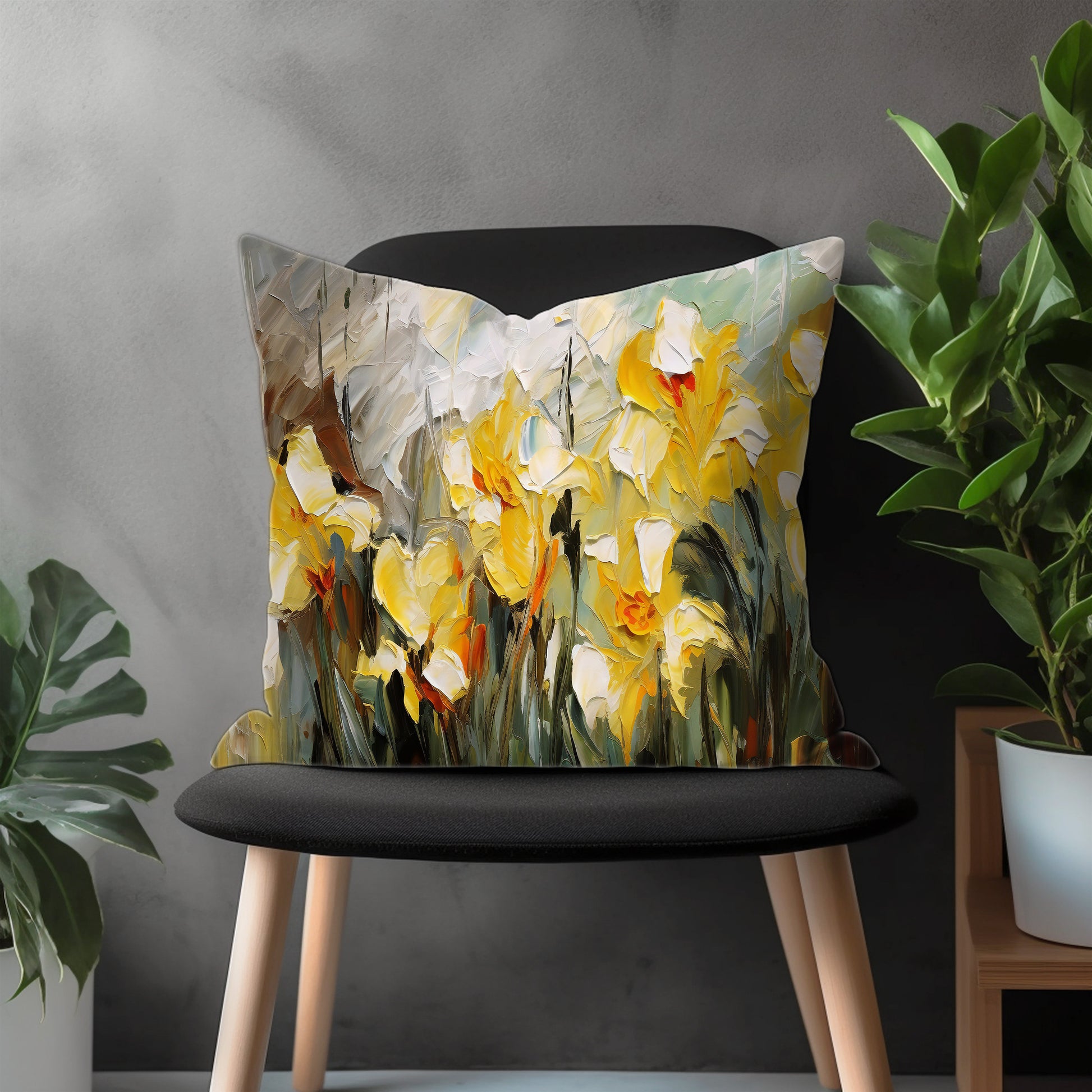 Boho Flower Pillow Cover, Bloom Euro Sham Pillow Case, Paint Effect Floral Living Room Decor, Abstract Bedroom Throw Pillow Case