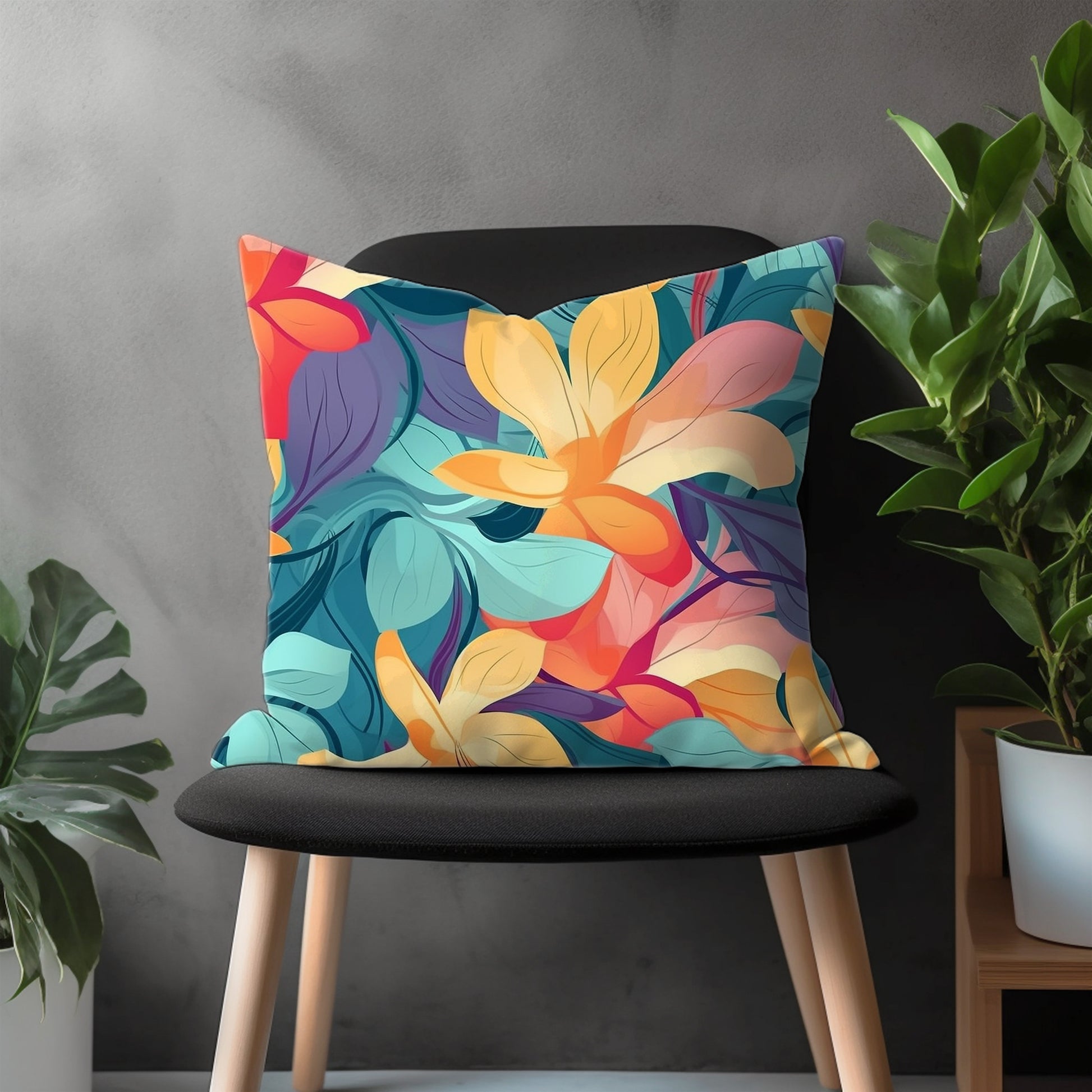 Colorful Leaves Flowers Pillow Cover, Tropical Blue Euro Pillow Sham, Autumn Living Room Decor, Floral Bedroom Throw Pillow Case