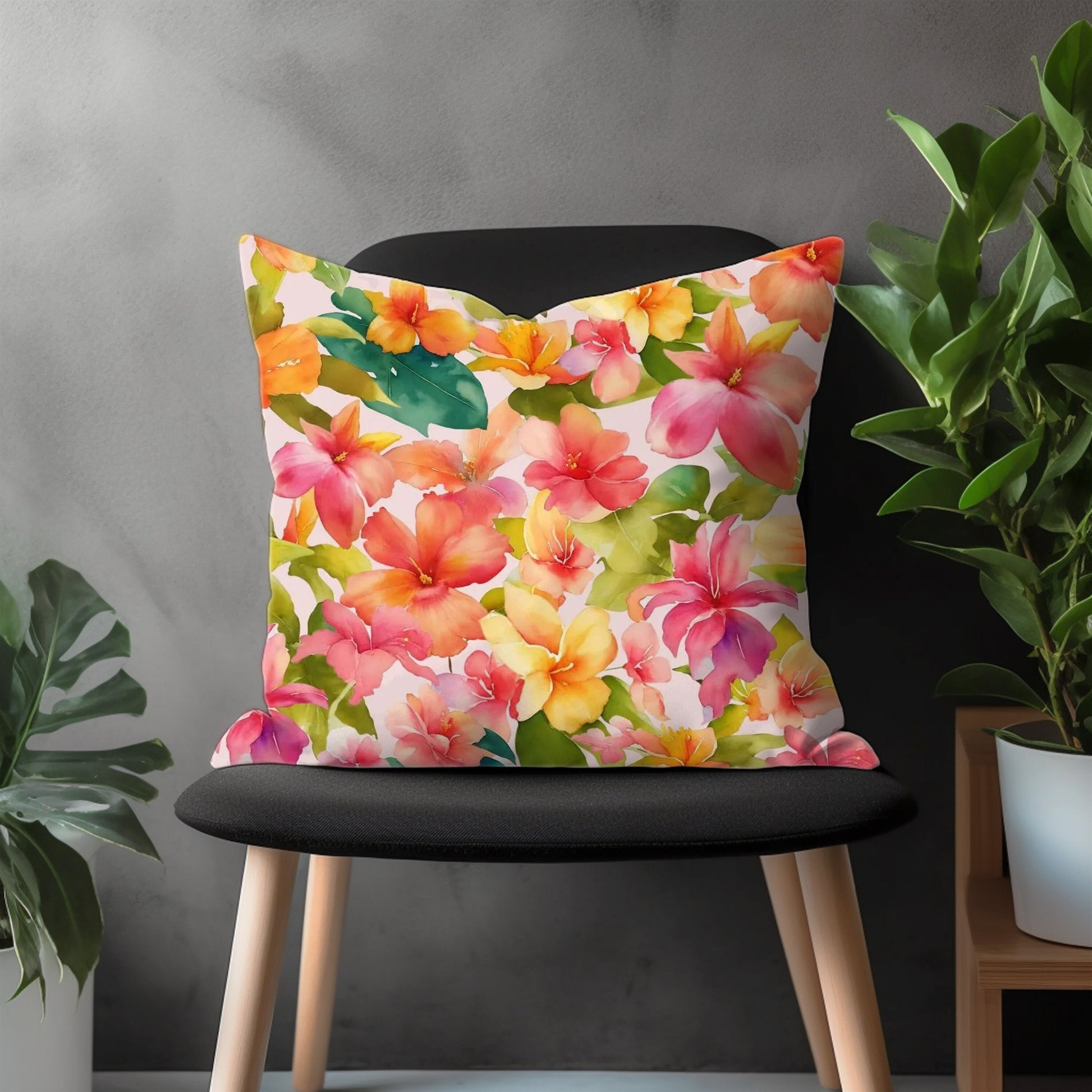 Colorful Leaves Flowers Pillow Cover, Tropical Blue Euro Pillow Sham, Autumn Living Room Decor, Floral Bedroom Throw Pillow Case