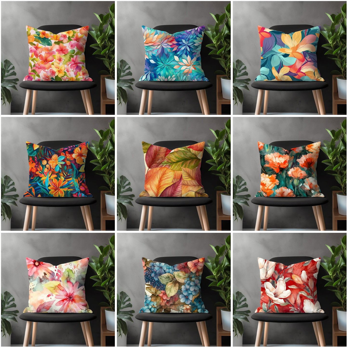 Colorful Leaves Flowers Pillow Cover, Tropical Blue Euro Pillow Sham, Autumn Living Room Decor, Floral Bedroom Throw Pillow Case