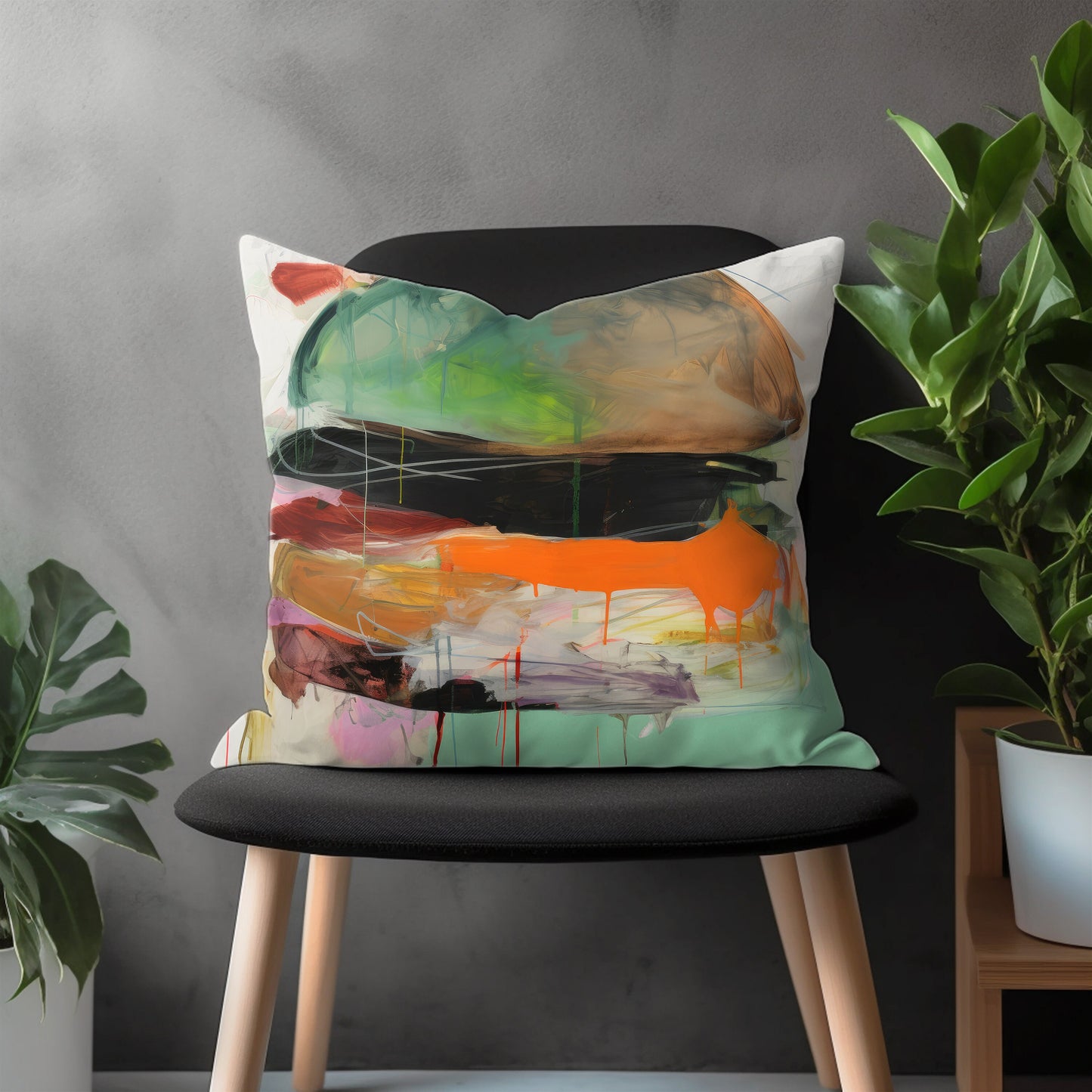 Abstract Modern Acrylic Print Pillow Cover, Green & Orange Euro Pillow Sham, Sun Painting With Abstract Background Pillow Cover