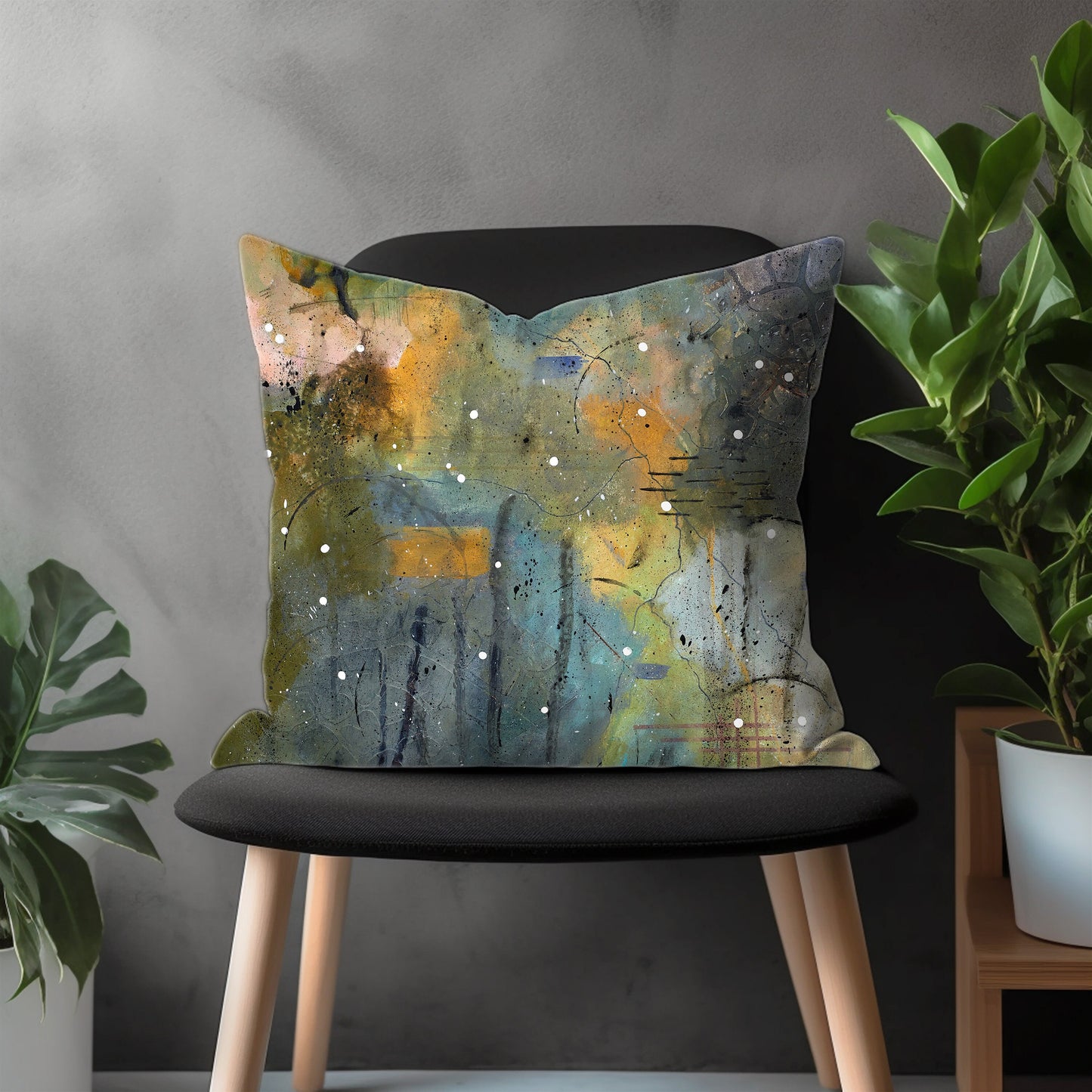 Abstract Modern Acrylic Print Pillow Cover, Green & Orange Euro Pillow Sham, Sun Painting With Abstract Background Pillow Cover