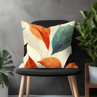 Boho Leaves Pillow Cover, Withered Leaves Watercolor Euro Pillow Shams, Green Leaves Living Room Decor, Spring Floral Bedroom Throw Pillow