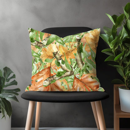 Boho Leaves Pillow Cover, Withered Leaves Watercolor Euro Pillow Shams, Green Leaves Living Room Decor, Spring Floral Bedroom Throw Pillow