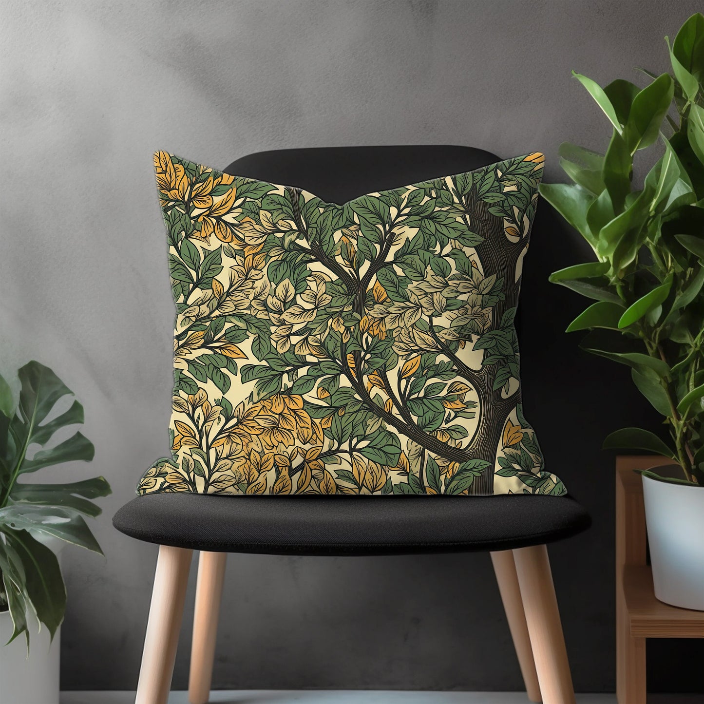 Colorful Cats & Flowers Painting Pillow Cover, Tiger Leopard Throw Pillow Case, Green Brown Safari Forest Animals Home Decor