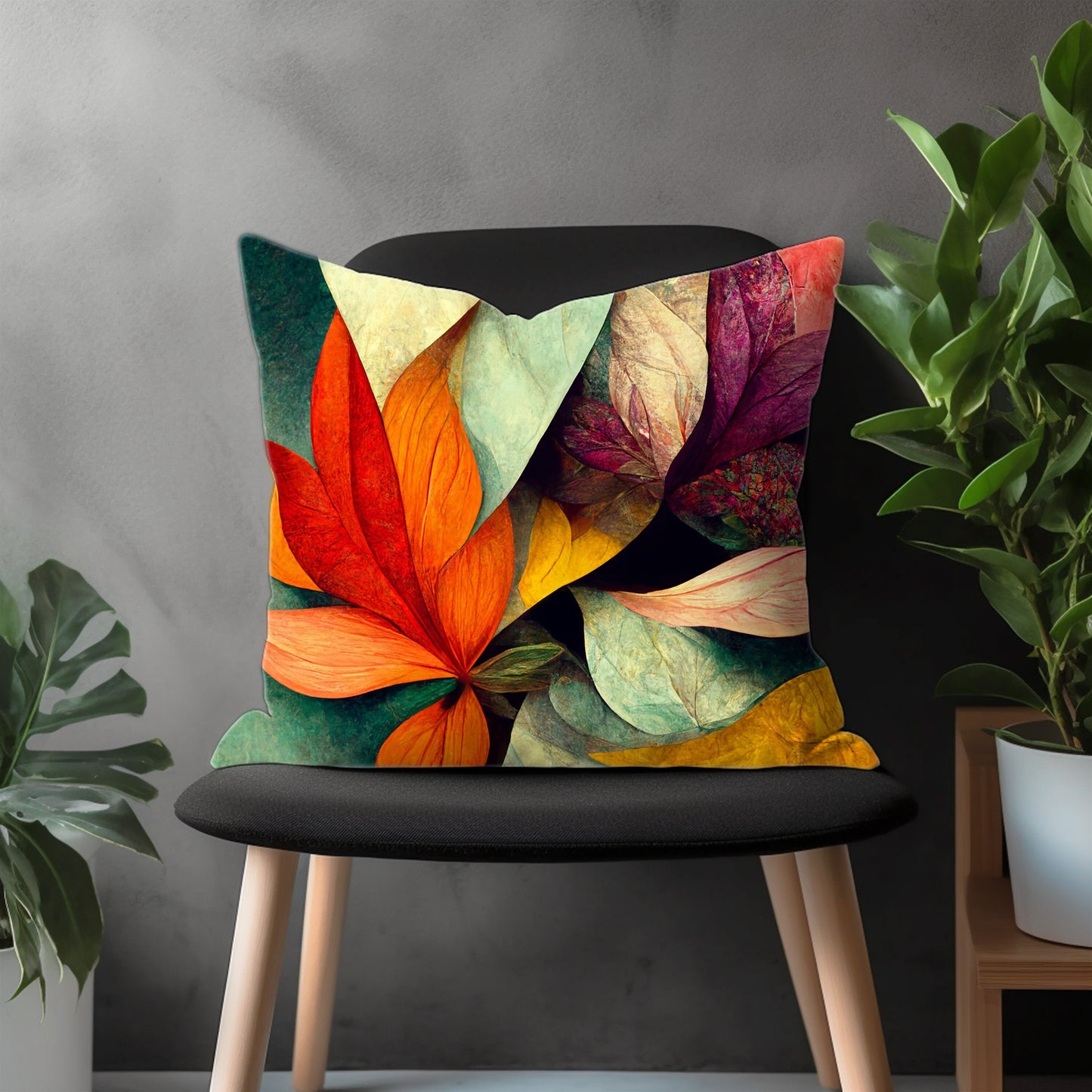 Floral Pillow Cover, Colorful Leaves Euro Sham Pillow Case, Modern Flower Bedroom Throw Pillow Cover, Botanical Couch Pillow Case