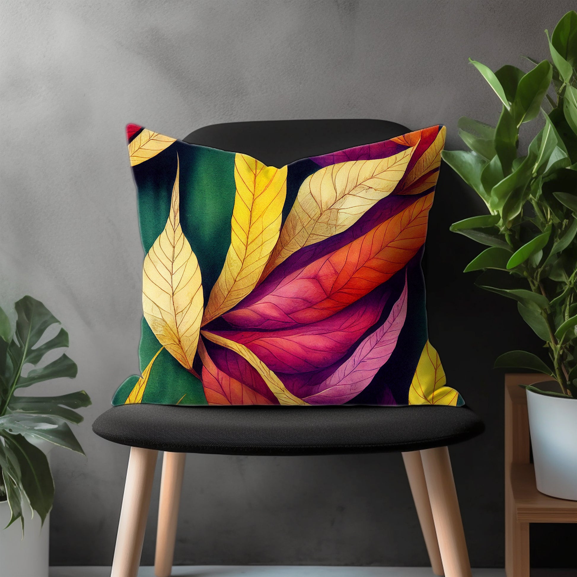 Floral Pillow Cover, Colorful Leaves Euro Sham Pillow Case, Modern Flower Bedroom Throw Pillow Cover, Botanical Couch Pillow Case