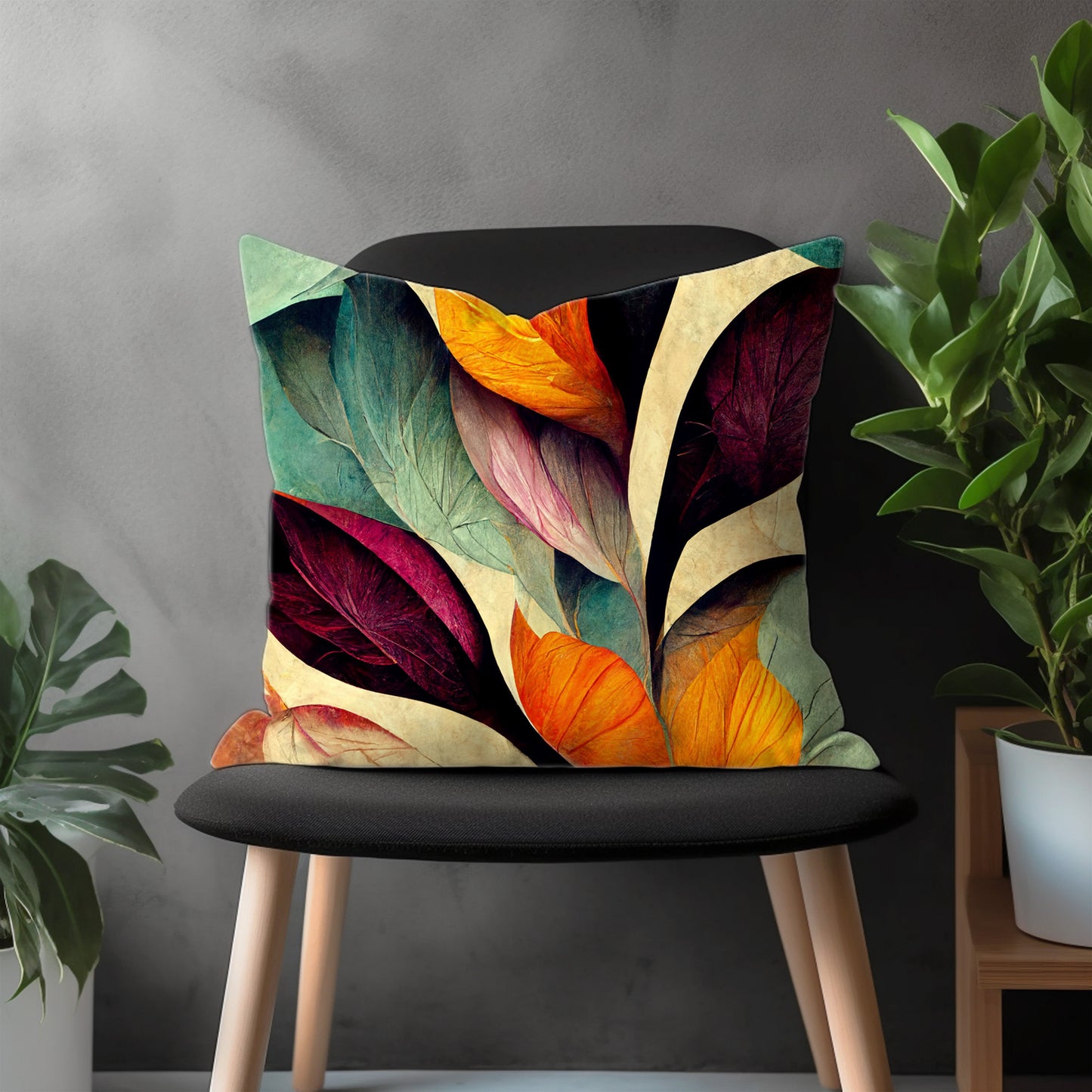 Floral Pillow Cover, Colorful Leaves Euro Sham Pillow Case, Modern Flower Bedroom Throw Pillow Cover, Botanical Couch Pillow Case