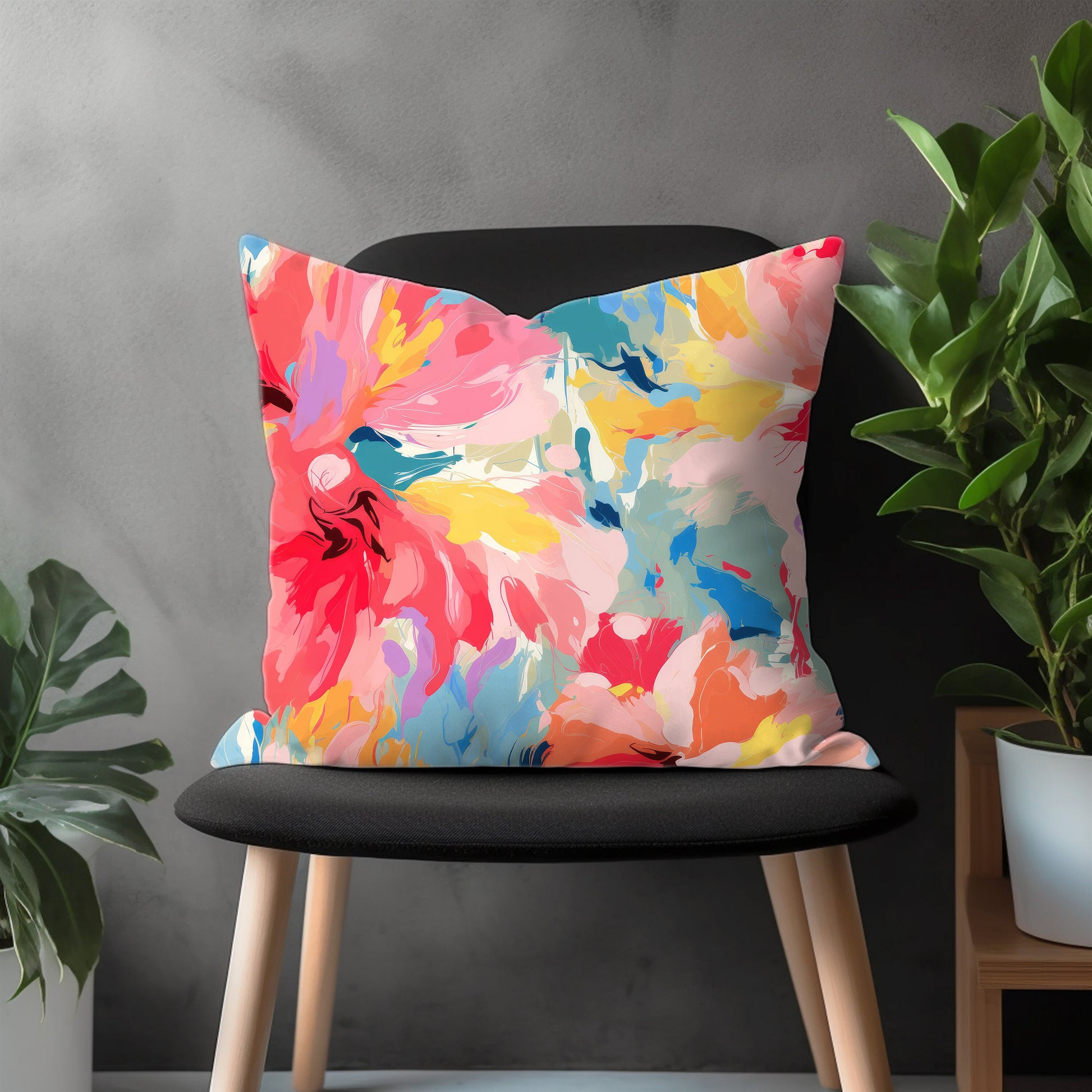 Abstract Flower Pillow Cover, Paint Effect Euro Pillow Shams Case, Colorful Boho Living Room Couch Pillow Cover, Bedroom Throw Pillow Case