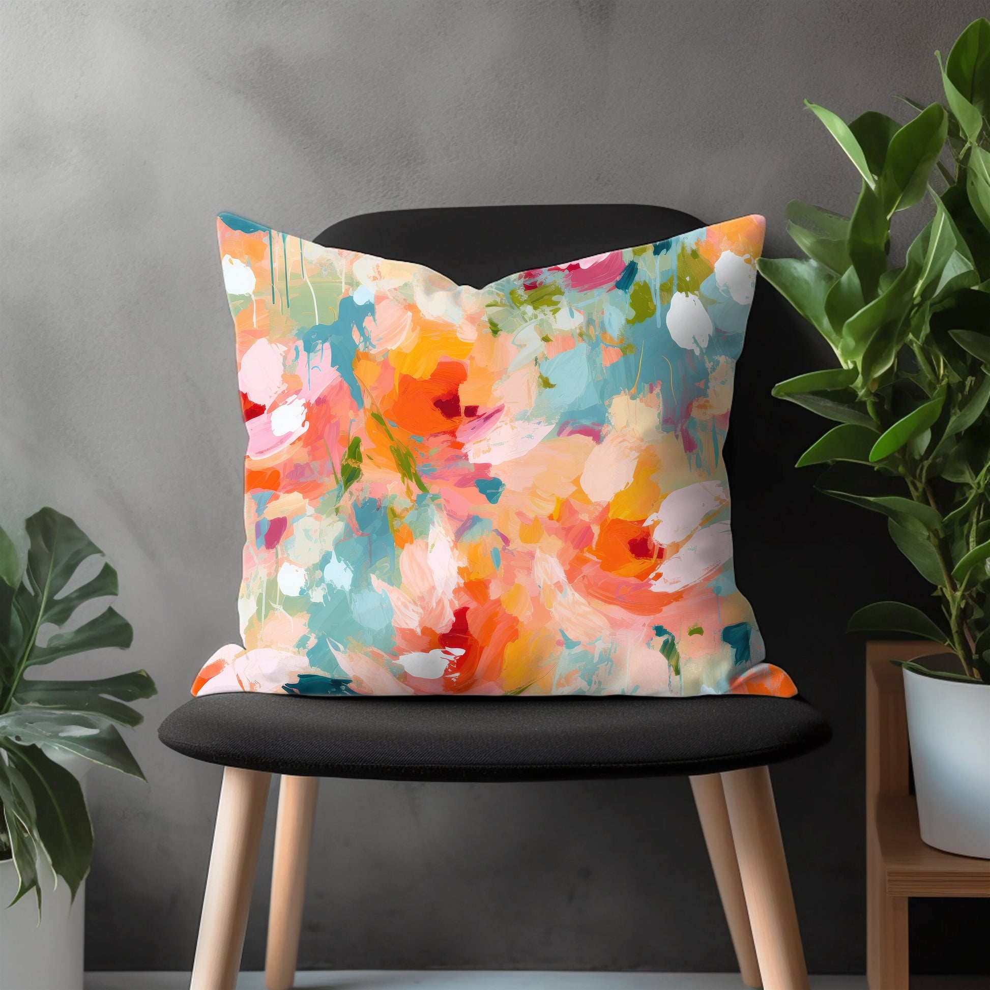 Abstract Flower Pillow Cover, Paint Effect Euro Pillow Shams Case, Colorful Boho Living Room Couch Pillow Cover, Bedroom Throw Pillow Case