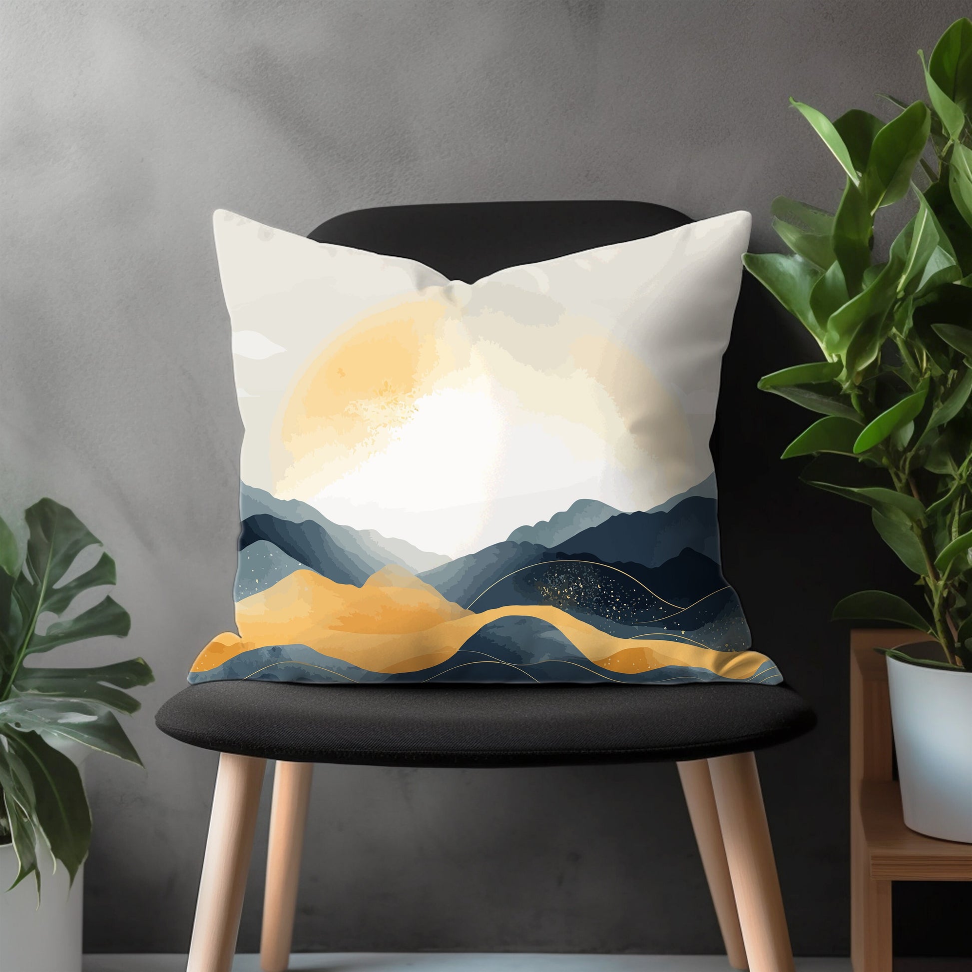 Abstract Modern Pillow Cover, Landscape Mountain Euro Pillow Shams Case, Floral Living Room Decor, Boho Bedroom Throw Pillow