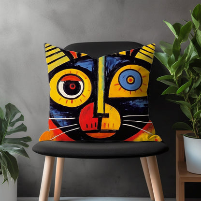 Abstract Cat Pillow Cover, Kitten Pillow Euro Shams, Kids Bedroom Decoration, Funny Cat Living Room Decor, Any Size Throw Pillow Case