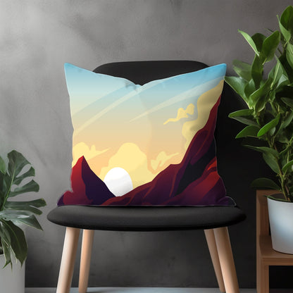 Abstract Mountain View Throw Pillow Cover, Boho Landscape Pillow Case, Colorful Living Room Decoration, Any Size Pillow Cover