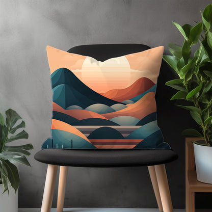 Abstract Mountain View Throw Pillow Cover, Boho Landscape Pillow Case, Colorful Living Room Decoration, Any Size Pillow Cover