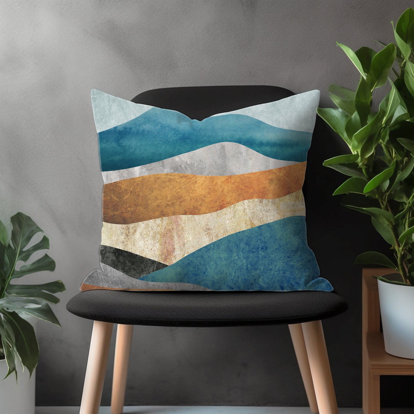 Boho Landscape Pillow Cover, Mountain View Euro Sham Pillow Case, Abstract Living Room Throw Pillow, Country House Decor