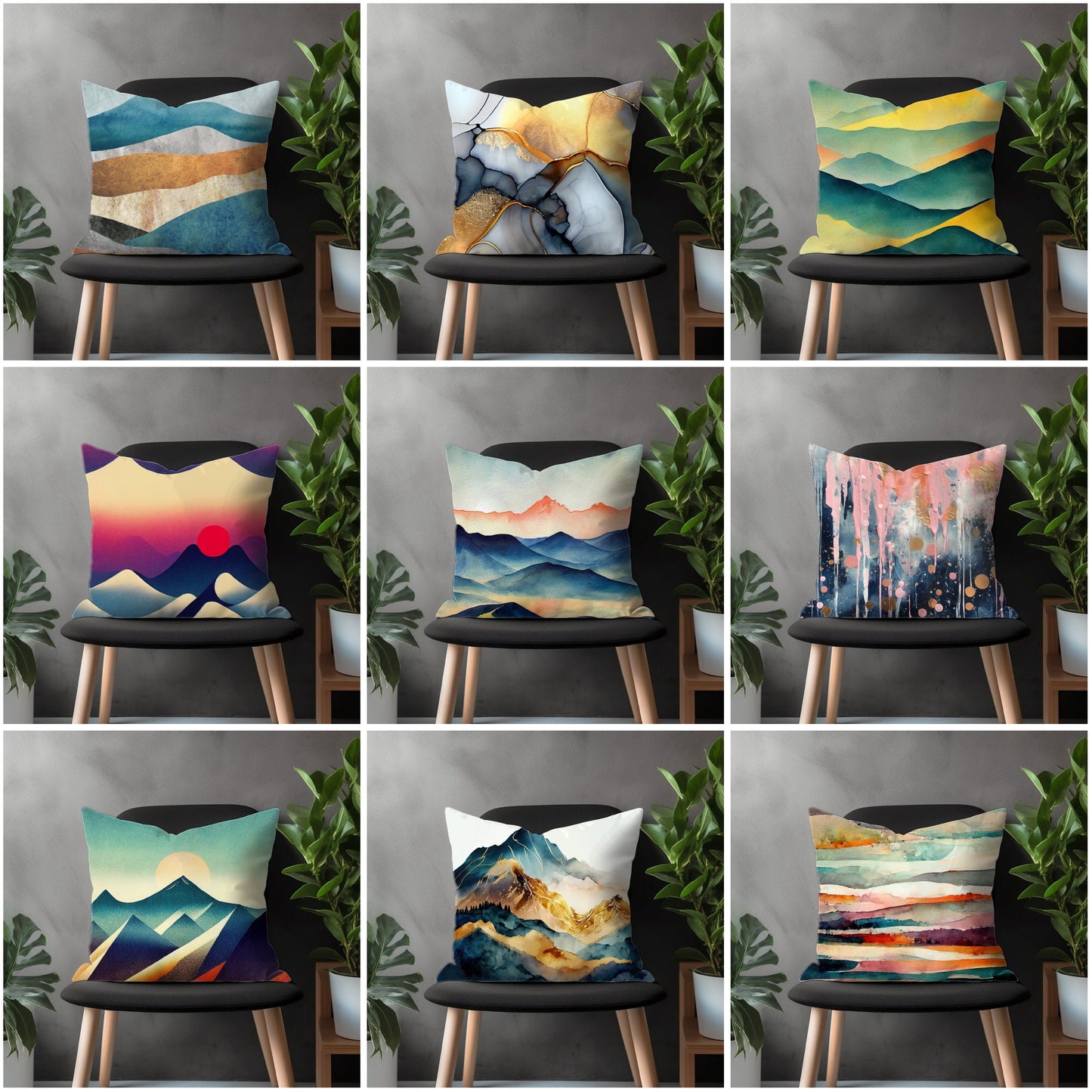 Boho Landscape Pillow Cover, Mountain View Euro Sham Pillow Case, Abstract Living Room Throw Pillow, Country House Decor