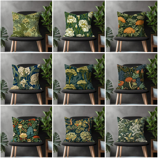 Green Floral Pillow Cover, Botanical Flower Euro Pillow Shams, Exotic Jungle Living Room Decoration, Any Size Pillow Cover,18x18 20x20 22x22