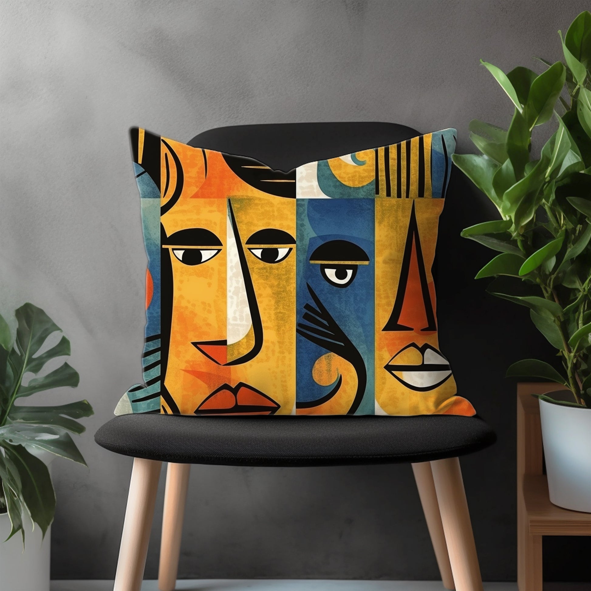 Abstract Face Pillow Cover, Colourful Portrait Euro Pillow Sham Case, Boho Living Room Decoration, Minimal Drawing Bedroom Throw Pillow Case