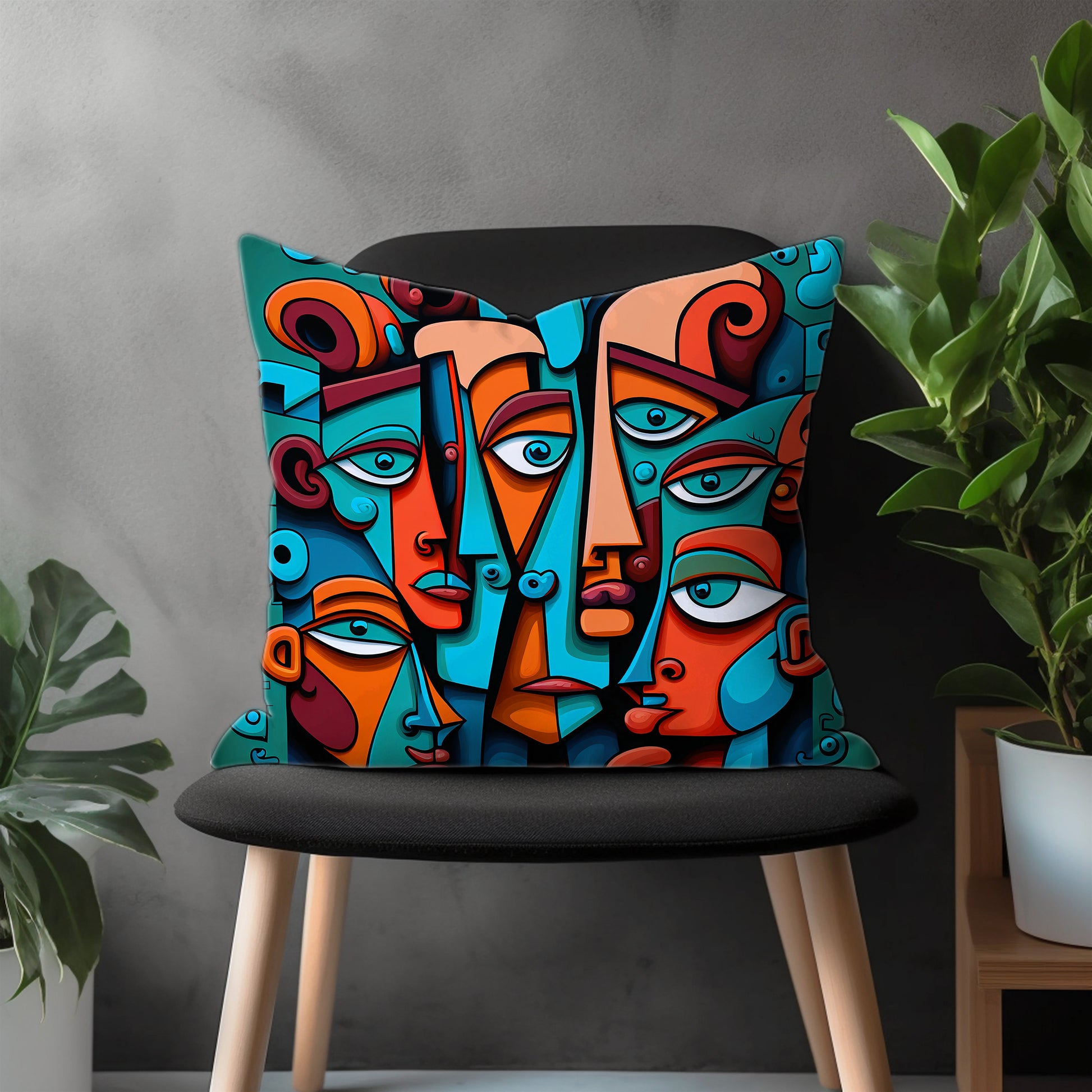 Abstract Face Pillow Cover, Colourful Portrait Euro Pillow Sham Case, Boho Living Room Decoration, Minimal Drawing Bedroom Throw Pillow Case