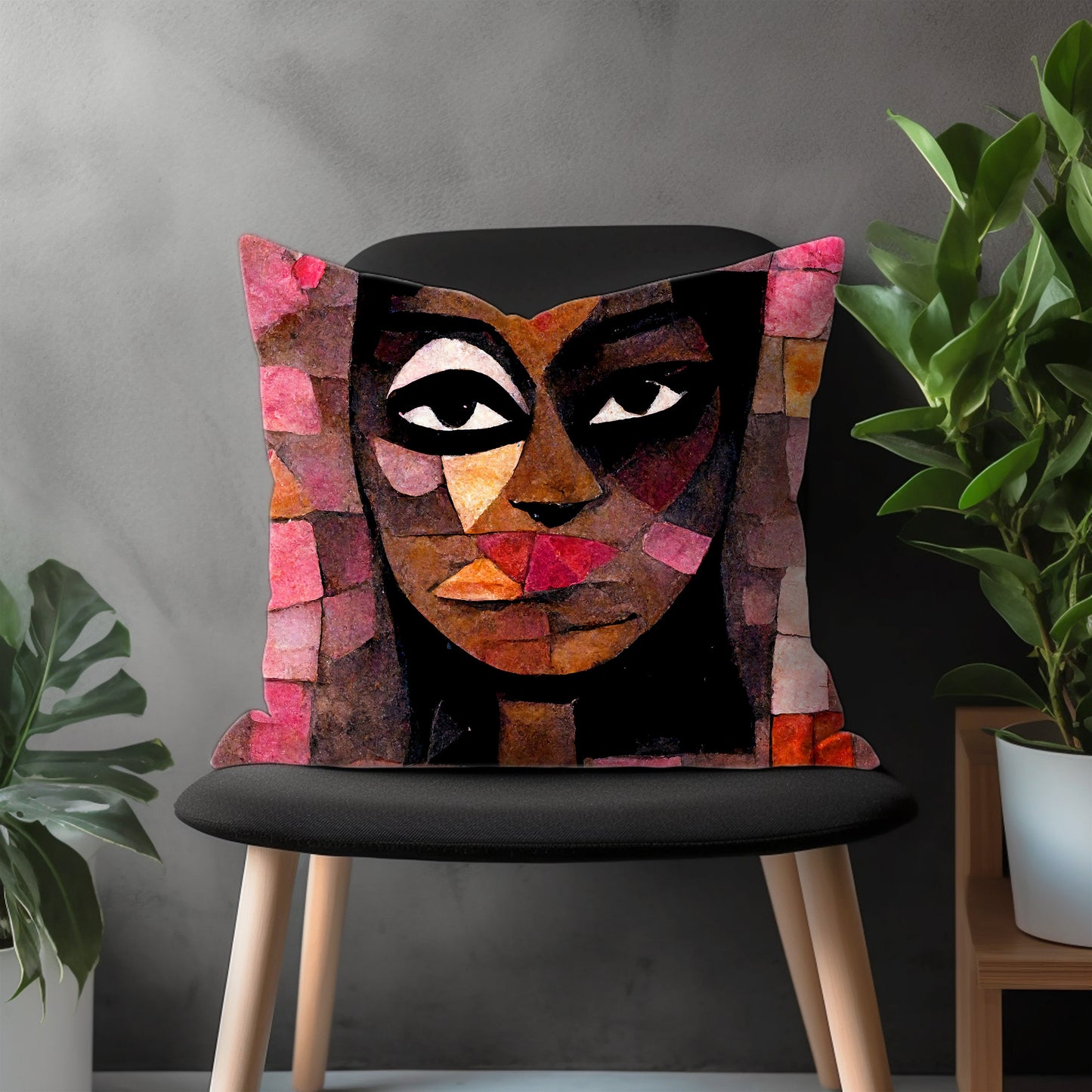 Abstract Face Pillow Cover, Colourful Portrait Euro Pillow Sham Case, Boho Living Room Decoration, Minimal Drawing Bedroom Throw Pillow Case