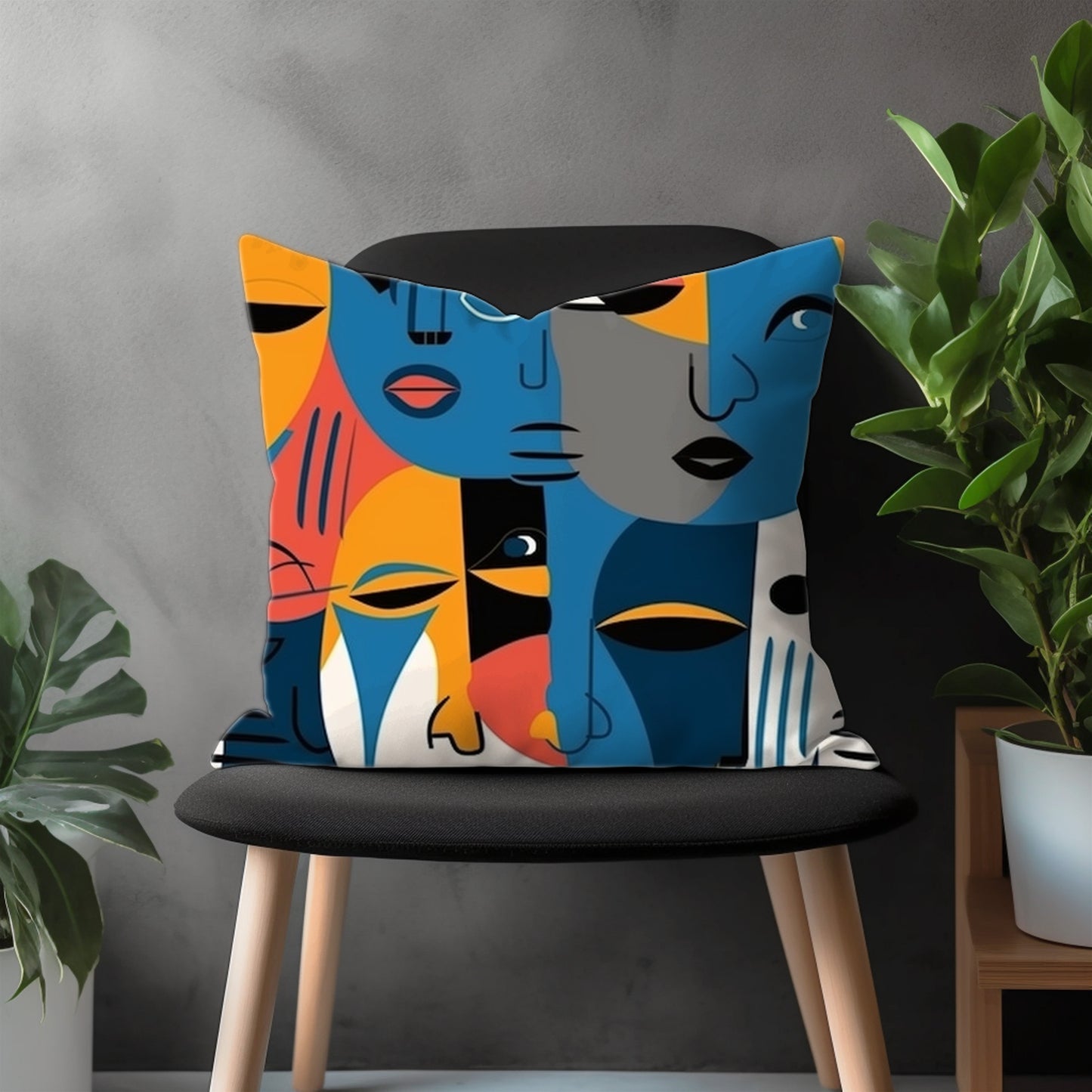 Abstract Face Pillow Cover, Colourful Portrait Euro Pillow Sham Case, Boho Living Room Decoration, Minimal Drawing Bedroom Throw Pillow Case