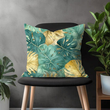 Green Floral Pillow Cover, Tropical Garden Euro Pillow Shams, Leaves Theme Bedroom Throw Pillow Case, Flower Couch Pillow Cover