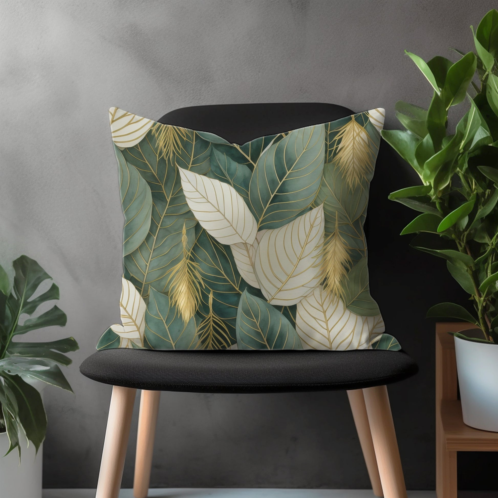 Green Floral Pillow Cover, Tropical Garden Euro Pillow Shams, Leaves Theme Bedroom Throw Pillow Case, Flower Couch Pillow Cover