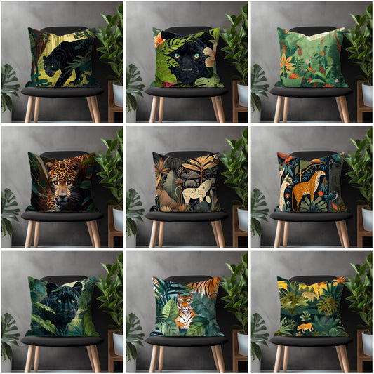 Bengal Tiger Pillow Cover, Black Puma Euro Pillow Shams, Wild Animal Bedroom Throw Pillow Case, Jungle Theme Living Room Decor