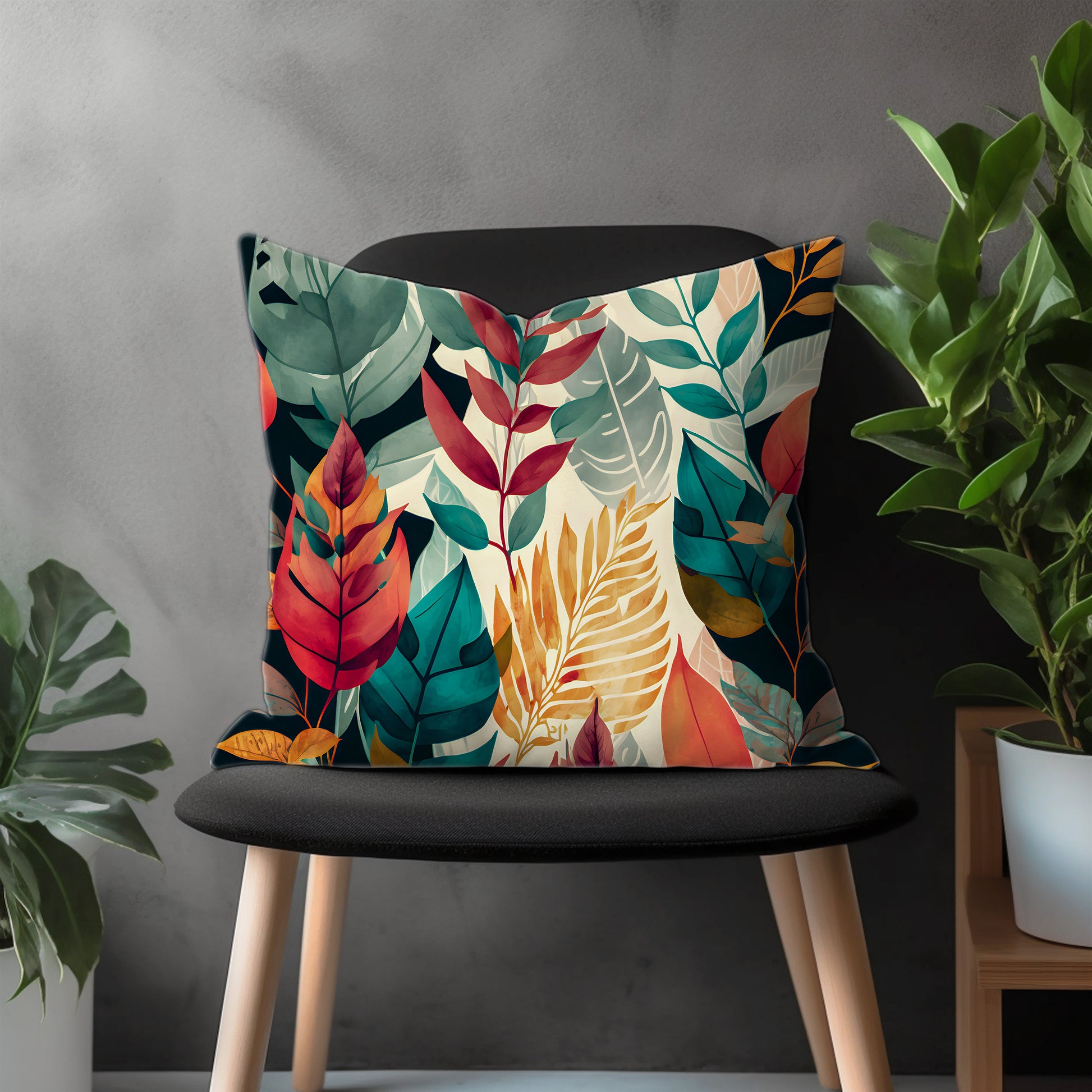 Abstract Colorful Flower Pillow Cover, Modern Floral Euro Pillow Shams, Tropical Leaves Bedroom Throw Pillow Case, Living Room Decoration