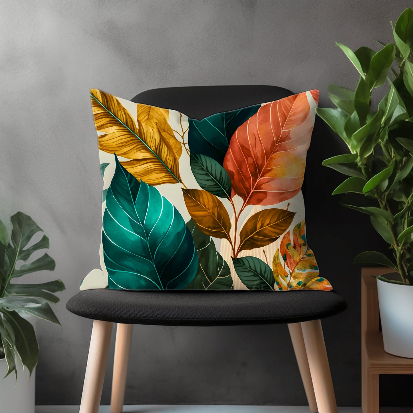 Abstract Colorful Flower Pillow Cover, Modern Floral Euro Pillow Shams, Tropical Leaves Bedroom Throw Pillow Case, Living Room Decoration