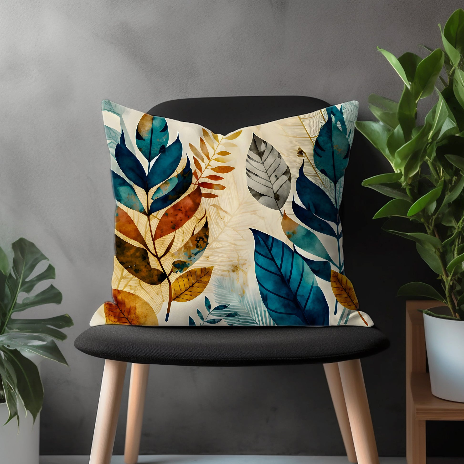 Abstract Colorful Flower Pillow Cover, Modern Floral Euro Pillow Shams, Tropical Leaves Bedroom Throw Pillow Case, Living Room Decoration