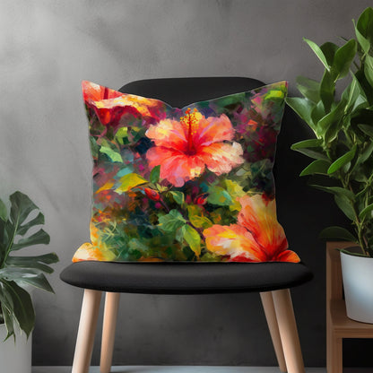 Abstract Colorful Flower Pillow Cover, Modern Floral Euro Pillow Shams, Tropical Leaves Bedroom Throw Pillow Case, Living Room Decoration