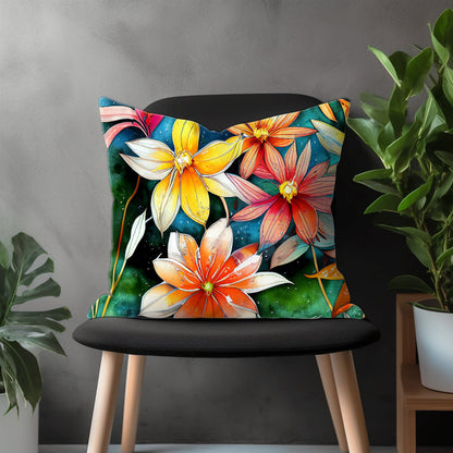 Abstract Colorful Flower Pillow Cover, Modern Floral Euro Pillow Shams, Tropical Leaves Bedroom Throw Pillow Case, Living Room Decoration